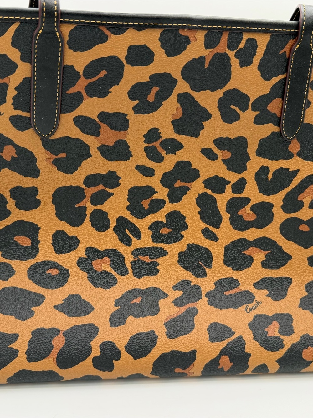 Coach Leopard Print City Tote Reversible Tote Bag Black Brown Animal Print - Picture 2 of 7